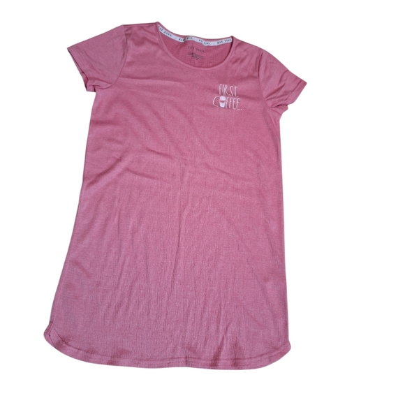 Rae Dunn Other - RAE DUNN Sleepshirt PINK w/ WHITE FIRST COFFEE ladies small Comfy